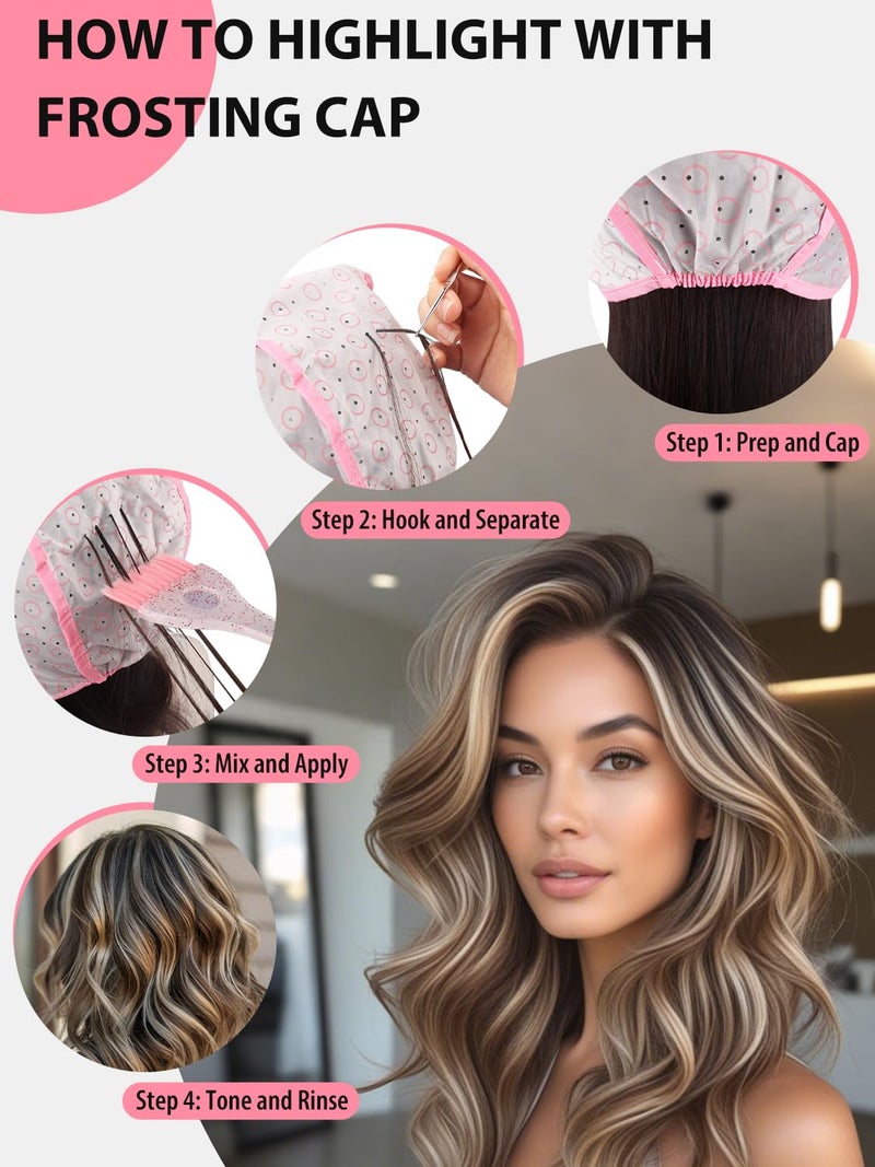 YOOVR 19PCS Hair Bleach Highlighting Kit with Hair Dye Brush and Bowl Set Color Whisk, Highlight Frosting Cap with Hook, Disposable Gloves Capes, Home Use Salon Tools for Hair Bleaching Coloring Dying - Image 4