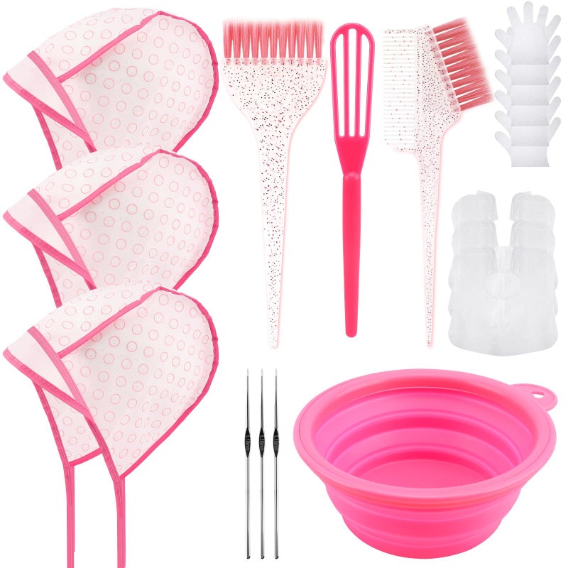 YOOVR 19PCS Hair Bleach Highlighting Kit with Hair Dye Brush and Bowl Set Color Whisk, Highlight Frosting Cap with Hook, Disposable Gloves Capes, Home Use Salon Tools for Hair Bleaching Coloring Dying - Image 1