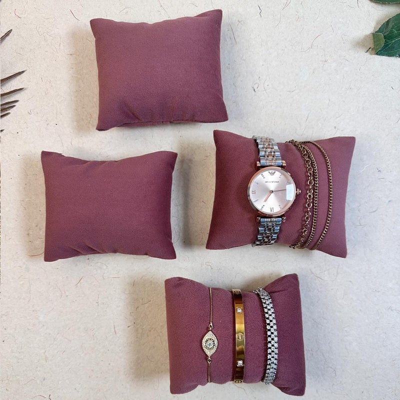 La Trove Velvet Bracelet and Watch Pillow Set, Jewelry Cushion Organizer for Bracelets, Watches, and Accessories - Velvet Storage Holder for Home and Display - Pack Of 4, Dark Pink - Image 1