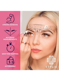 Stylia Disposable Eyebrow Ruler Stencils Transparent Mapping Stickers For Microblading, Henna, Brow Extensions, Permanent Makeup Peel & Stick Measuring Shaper Tool For All Face Shapes 100Pack  - Image 4