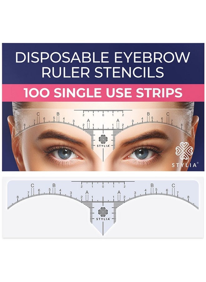 Stylia - Disposable Eyebrow Ruler Stencils Transparent Mapping Stickers For Microblading, Henna, Brow Extensions, Permanent Makeup Peel & Stick Measuring Shaper Tool For All Face Shapes 100Pack - Image 1