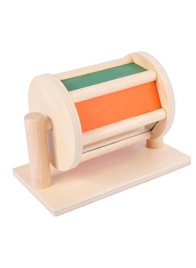 SYOSI Spinning Drum Baby Toy, Wooden Montessori Toys for Babies 6-12 Months, Spinning Rainbow Baby Toy with Tummy Time Mirror, Montessori Learning & Educational Toys for Early Development - Image 1