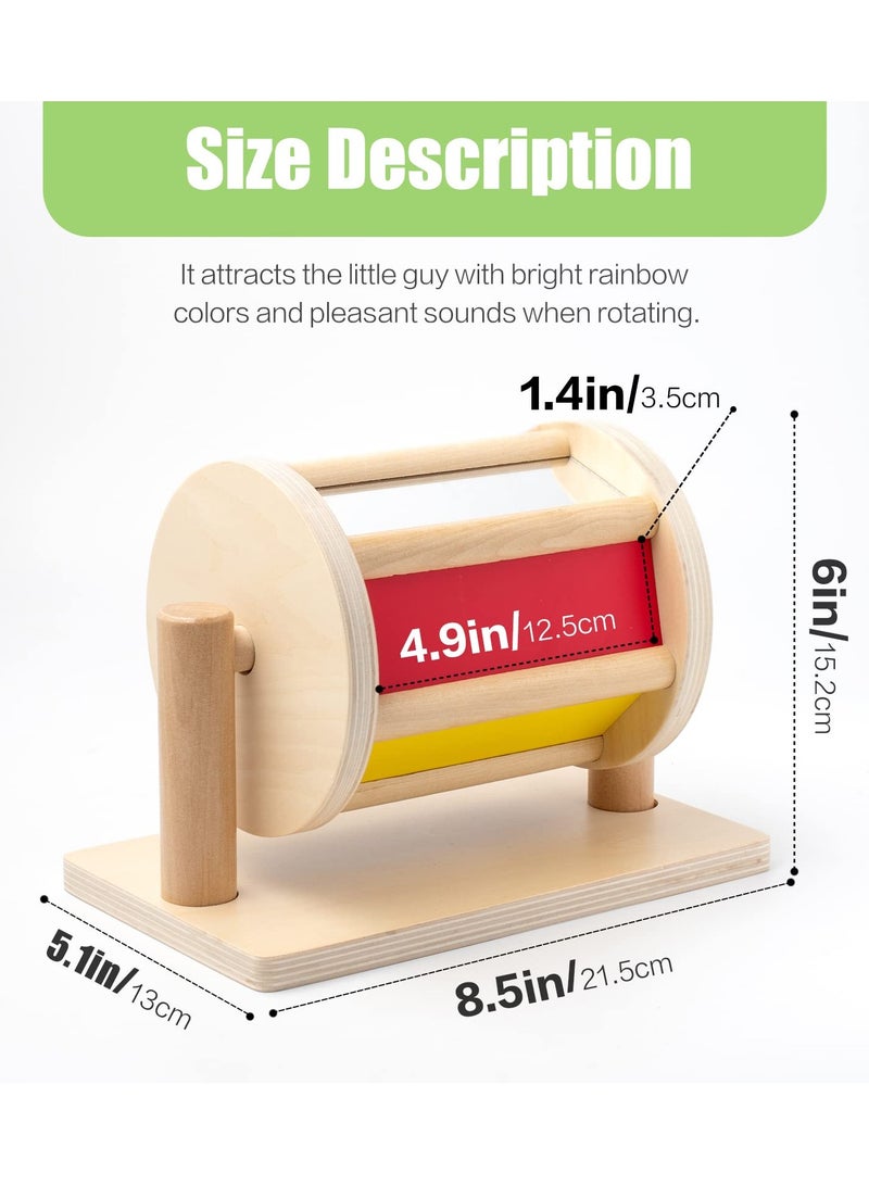 SYOSI Spinning Drum Baby Toy, Wooden Montessori Toys for Babies 6-12 Months, Spinning Rainbow Baby Toy with Tummy Time Mirror, Montessori Learning & Educational Toys for Early Development - Image 4