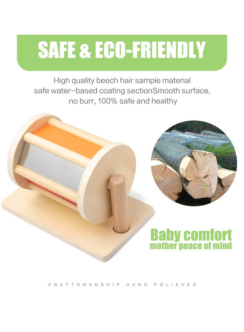 SYOSI Spinning Drum Baby Toy, Wooden Montessori Toys for Babies 6-12 Months, Spinning Rainbow Baby Toy with Tummy Time Mirror, Montessori Learning & Educational Toys for Early Development - Image 5