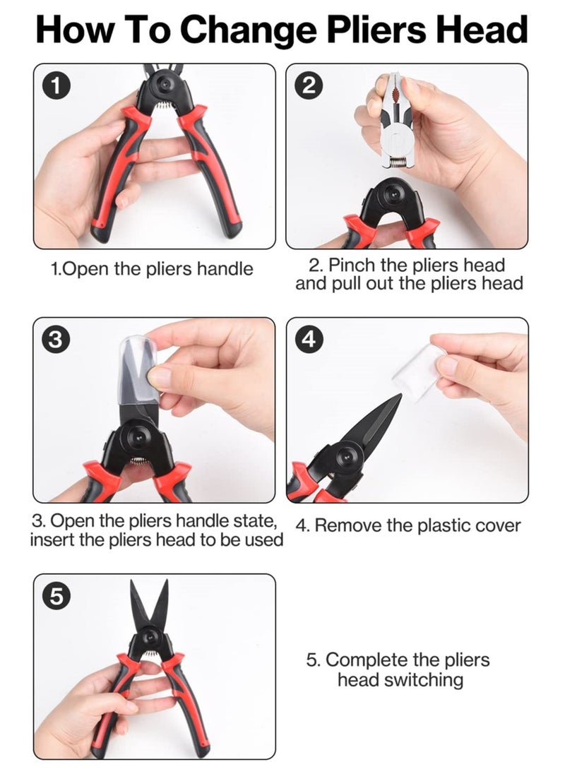 5 In 1 Combination Interchangeable Pliers Kit,8" Wire Stripper, Wire Crimper/Wire Crimping Tool, Electrician Pliers/Linesman Pliers, Cable Cutting, Wire Cutter, Tin Cutting Scissors