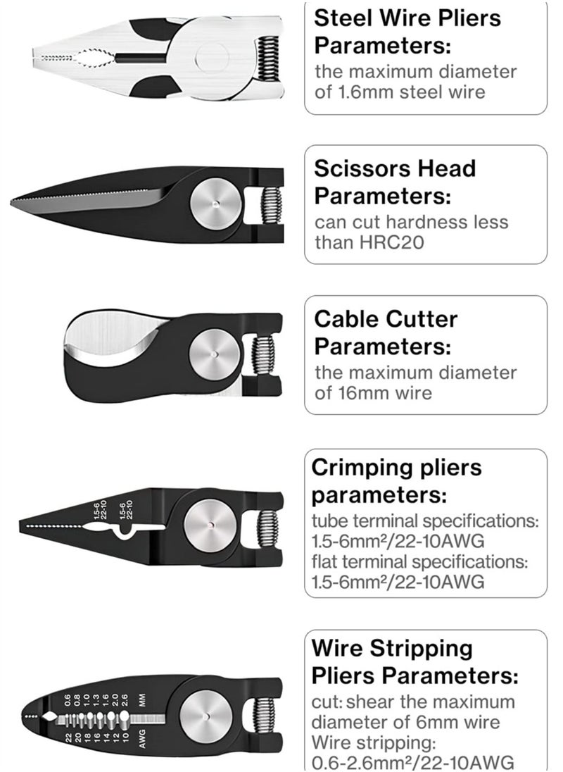 SYOSI 5 In 1 Combination Interchangeable Pliers Kit,8" Wire Stripper, Wire Crimper/Wire Crimping Tool, Electrician Pliers/Linesman Pliers, Cable Cutting, Wire Cutter, Tin Cutting Scissors  - Image 2