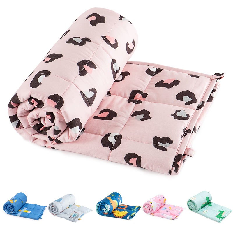 Sivio Weighted Blanket  100 Cotton Heavy Blanket 5 lbs 36 x 48 inches Breathable Cooling Soft Cotton Throw Blanket for Calm Sleeping for Home and School Nap Pink Leopard