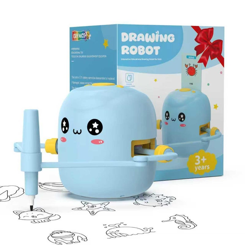 ERYMCS Drawing Robot for Kids Interactive Educational Drawing Robot with Voice Interaction Montessori Drawing Learning Toy with 150 Word Cards 16 Color Pens Christmas Birthday Present for Kids 5 6 7 8 9 - Image 2