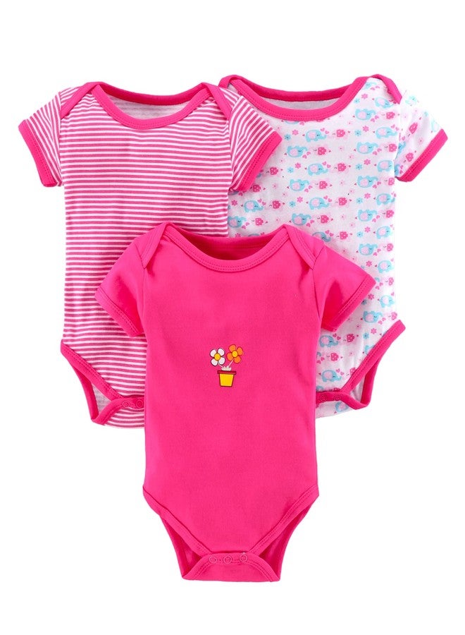 EIO� New Born Baby Rompers Body Suits Jump Suit for Boys and Girls Set of 3 (9-12 Months, Dark Pink)