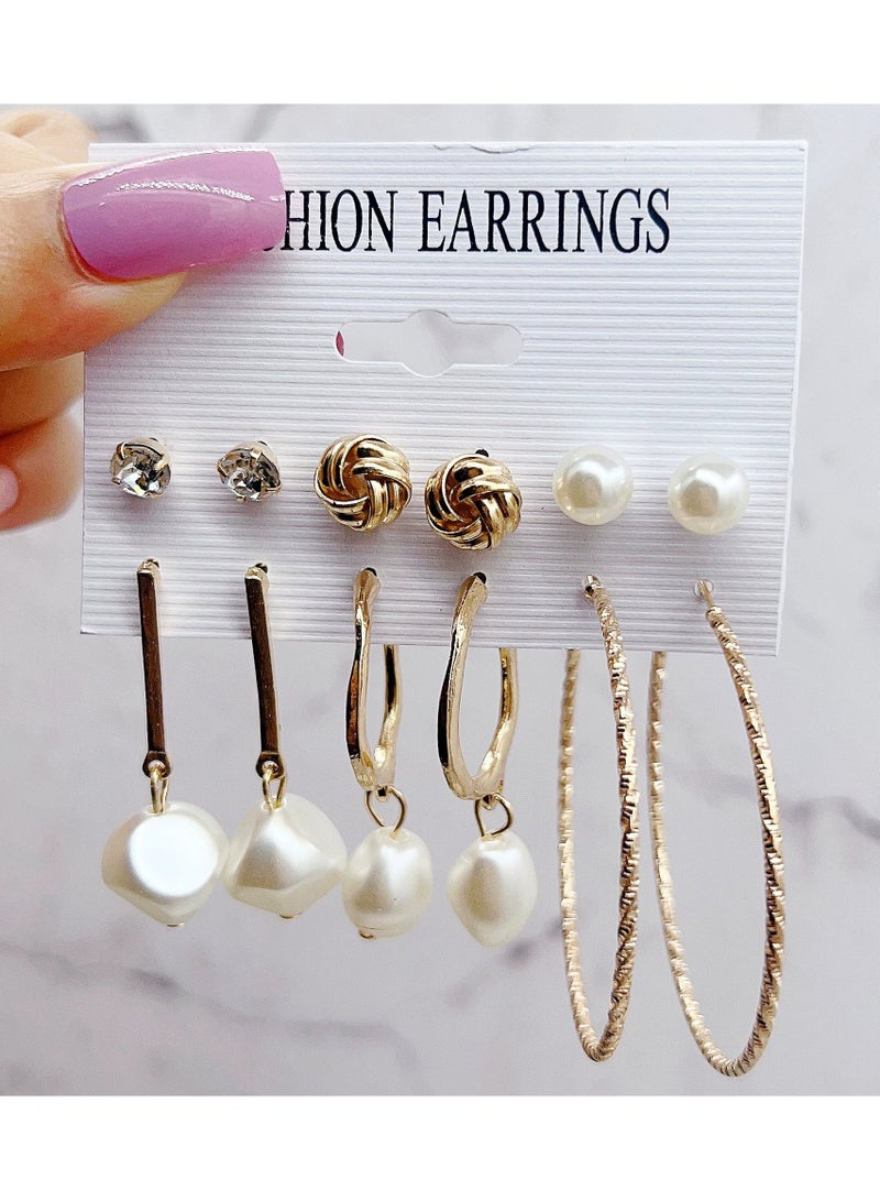 Goolsky Women’s Gold Hoop Earrings & Pearl Studs Set – Punk Style Multi-Pack, Trendy Fashion Jewelry - Image 1