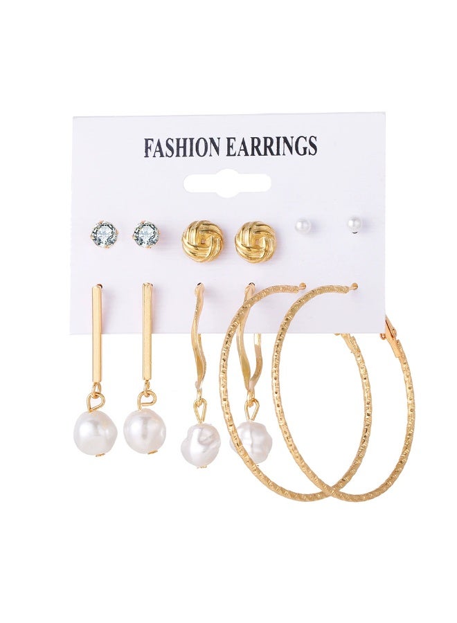 Goolsky Women’s Gold Hoop Earrings & Pearl Studs Set – Punk Style Multi-Pack, Trendy Fashion Jewelry - Image 4