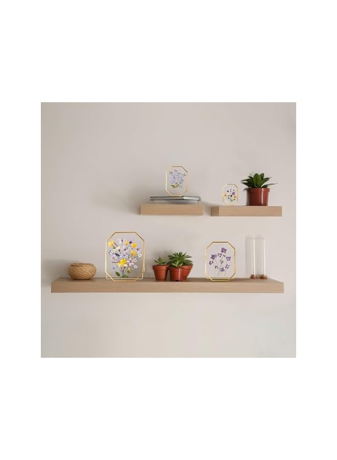 The Bros Glass Pressed Flower Frame Handmade, Metal Floating Picture Frame, Double Glass Frames for Pressed Flowers Tabletop Display Unique Brass Frames, Octagon, Gold, 4x6 inches - Image 3