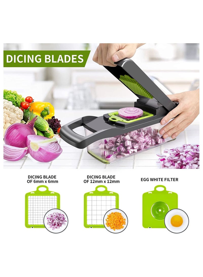 Vegetable Chopper Multifunctional 13 in-1 Food Choppers Onion Chopper Vegetable Slicer Cutter Dicer Veggie chopper with 8 Blades Colander Basket - Image 3