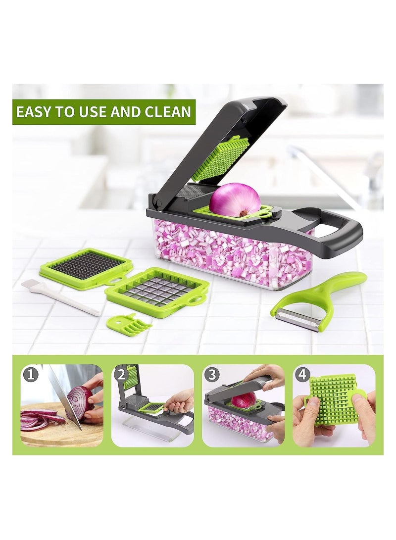 Vegetable Chopper Multifunctional 13 in-1 Food Choppers Onion Chopper Vegetable Slicer Cutter Dicer Veggie chopper with 8 Blades Colander Basket - Image 5