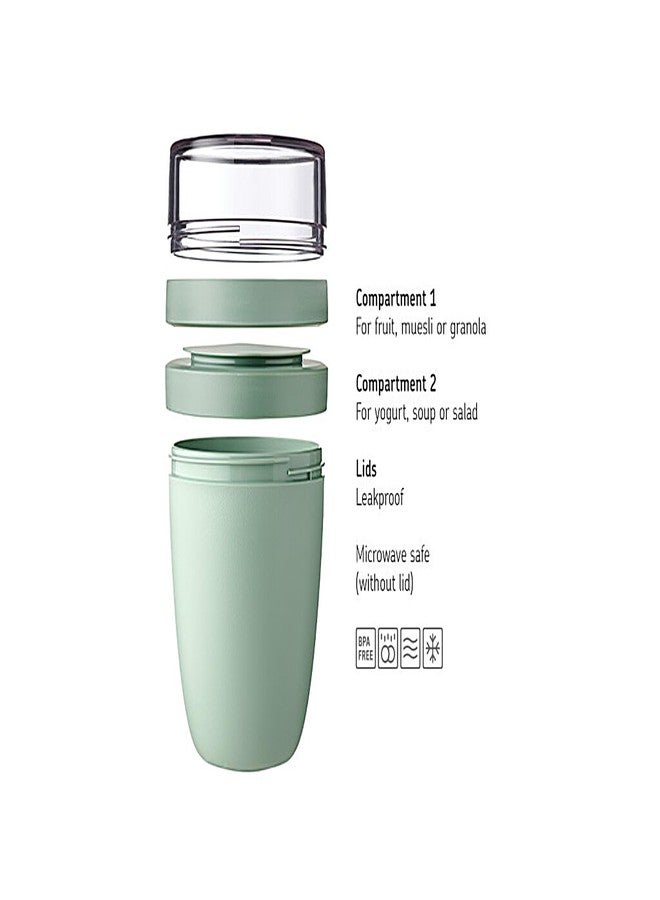 Mepal Overnight Oat jar - Mini - Practical Yoghurt Cup & Muesli Cup - Separate Compartments for Yoghurt & Muesli - Suitable for Freezer, Microwave & Dishwasher - 300 ml + 120 ml - Nordic Sage - Image 3