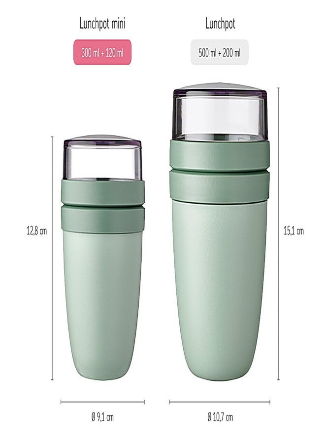 Mepal Overnight Oat jar - Mini - Practical Yoghurt Cup & Muesli Cup - Separate Compartments for Yoghurt & Muesli - Suitable for Freezer, Microwave & Dishwasher - 300 ml + 120 ml - Nordic Sage - Image 5