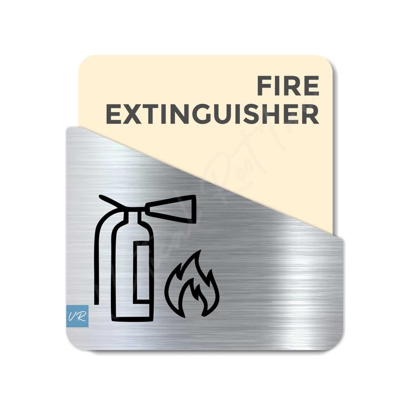 Vertical Root Inc ® Premium Cream Brush Silver Acrylic 5.5 x 5.8 INCH FIRE Extinguisher Door Easy to Mount 3M Tape Stickers for Hotel Office Resort Society Company Factory Corporate Business Glass. - Image 1