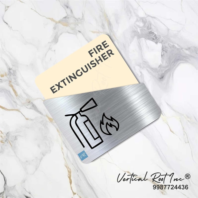 Vertical Root Inc ® Premium Cream Brush Silver Acrylic 5.5 x 5.8 INCH FIRE Extinguisher Door Easy to Mount 3M Tape Stickers for Hotel Office Resort Society Company Factory Corporate Business Glass. - Image 2