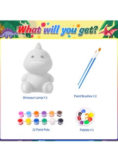 LKTOCAFT Paint Your Dinosaur Lamp Art Craft Kits, Party Favors for Kids DIY Toys Night Light, Art Supplies Painting Kit for Kids Ages 6-12, Boys Girls Birthday Gift  - Image 2