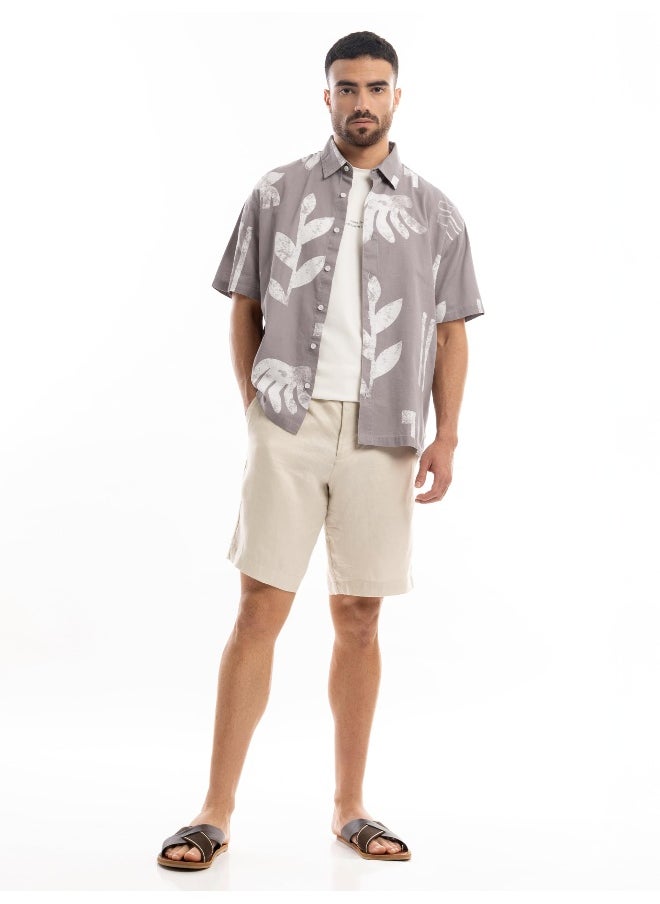 Beyoung Light Mauve Printed Half Sleeve Cotton Shirt for Men  - Image 2