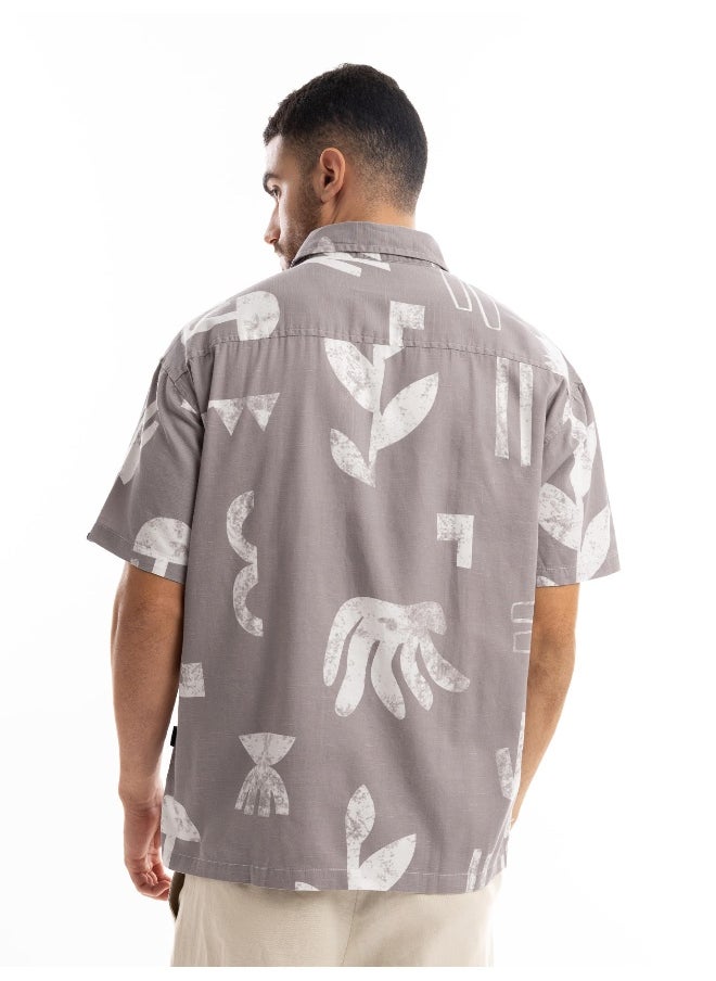 Beyoung Light Mauve Printed Half Sleeve Cotton Shirt for Men  - Image 4