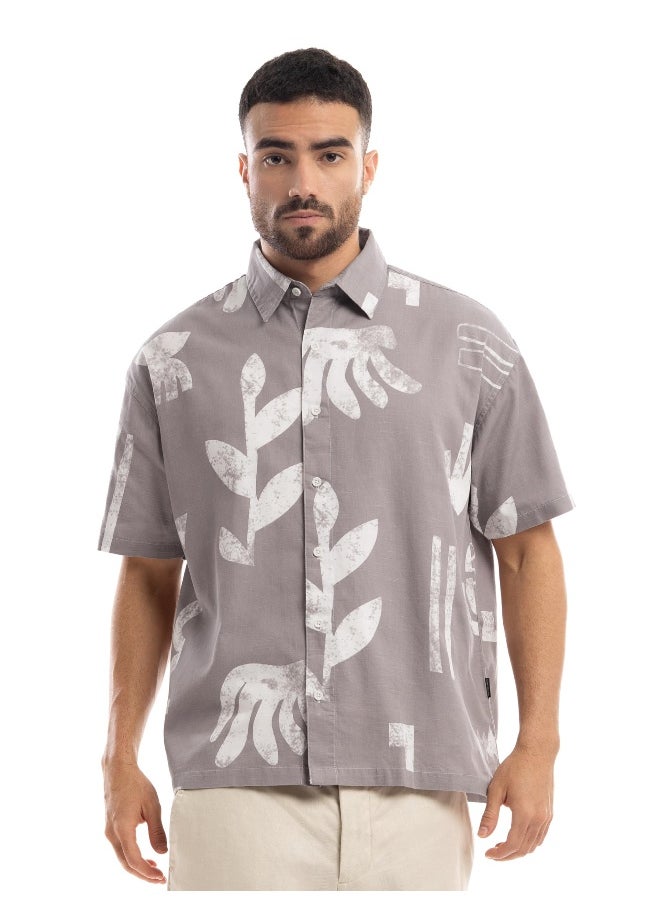Beyoung Light Mauve Printed Half Sleeve Cotton Shirt for Men  - Image 1
