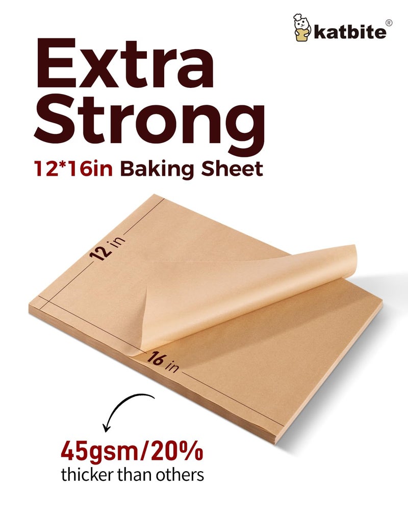 Katbite 200Pcs 12x16 In Unbleached Parchment Paper for Baking, Precut Parchment Paper Sheets, Heavy Duty Flat Baking Paper, Half Sheet Baking Sheets for Baking Cookies, Cooking, Air Fryer, Oven - Image 2