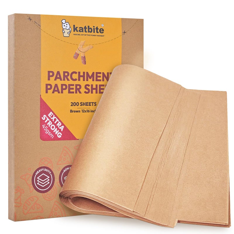 Katbite 200Pcs 12x16 In Unbleached Parchment Paper for Baking, Precut Parchment Paper Sheets, Heavy Duty Flat Baking Paper, Half Sheet Baking Sheets for Baking Cookies, Cooking, Air Fryer, Oven - Image 1