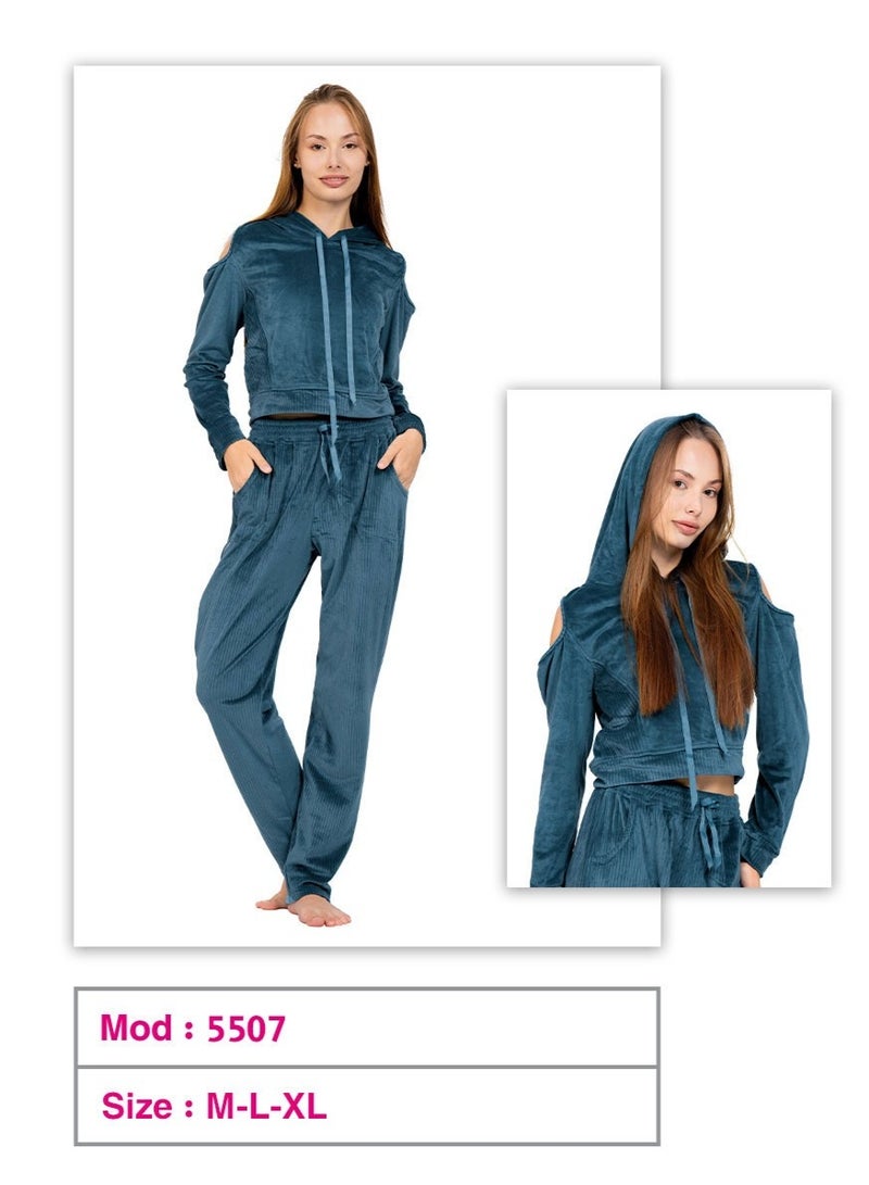 Dadoush A distinctive winter pajama made from ribbed velvet fabric by Daddoush, a high-quality velvet winter pajama for women. - Image 1