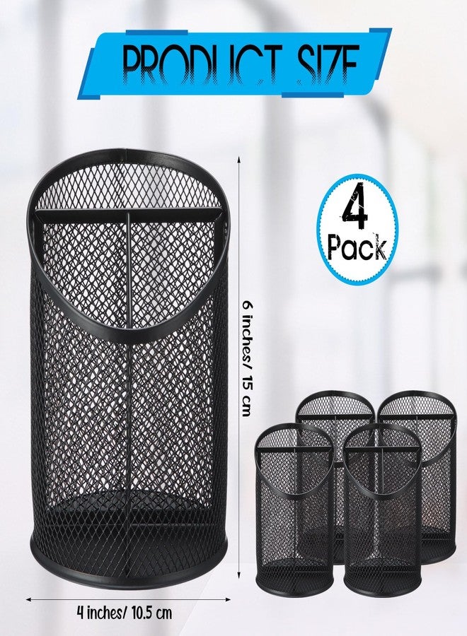 Sherr 4 Pack Mesh Pencil Holder Metal Pen Cup for Desk Round Pen Holder with 3 Compartments Desktop Pencil Organizer for Office Home School Tabletop - Image 2