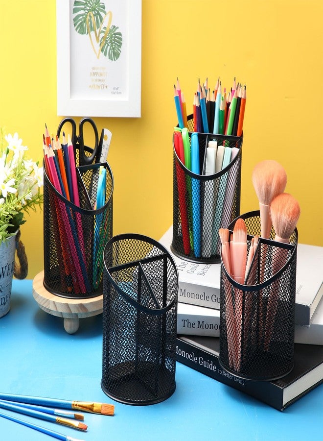 Sherr 4 Pack Mesh Pencil Holder Metal Pen Cup for Desk Round Pen Holder with 3 Compartments Desktop Pencil Organizer for Office Home School Tabletop - Image 4