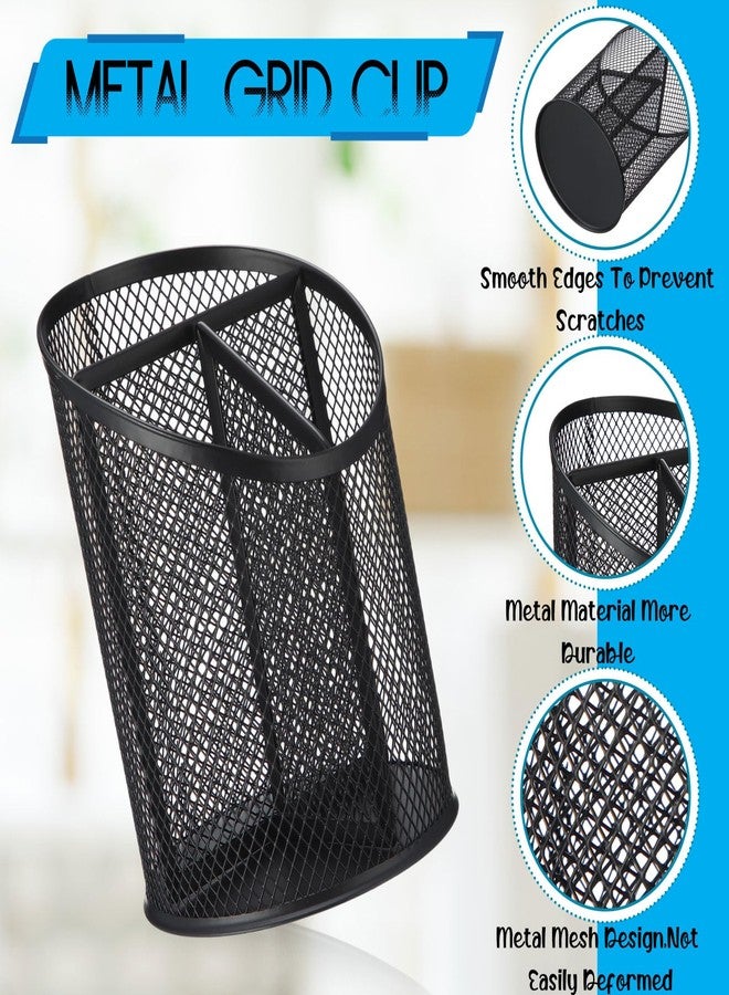 Sherr 4 Pack Mesh Pencil Holder Metal Pen Cup for Desk Round Pen Holder with 3 Compartments Desktop Pencil Organizer for Office Home School Tabletop - Image 3