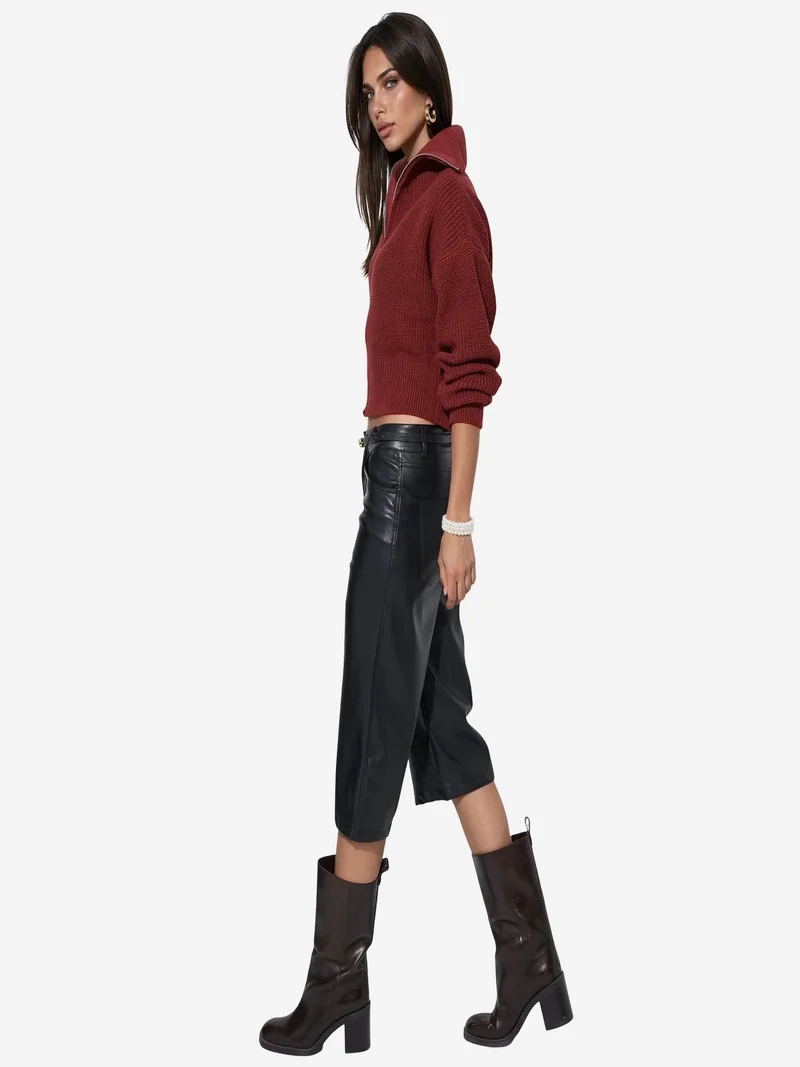 فيورنا VIORNA Women’s Cropped Ribbed Zip Cardigan