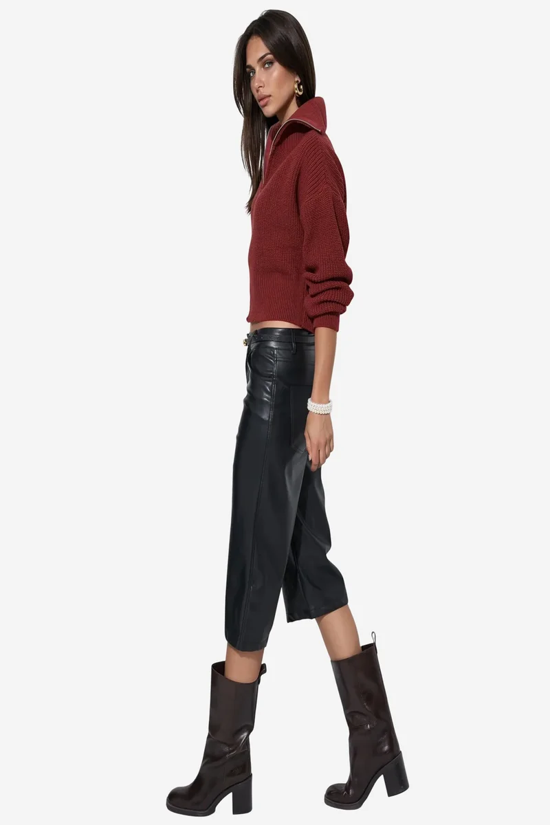 Viorna VIORNA Women’s Cropped Ribbed Zip Cardigan
