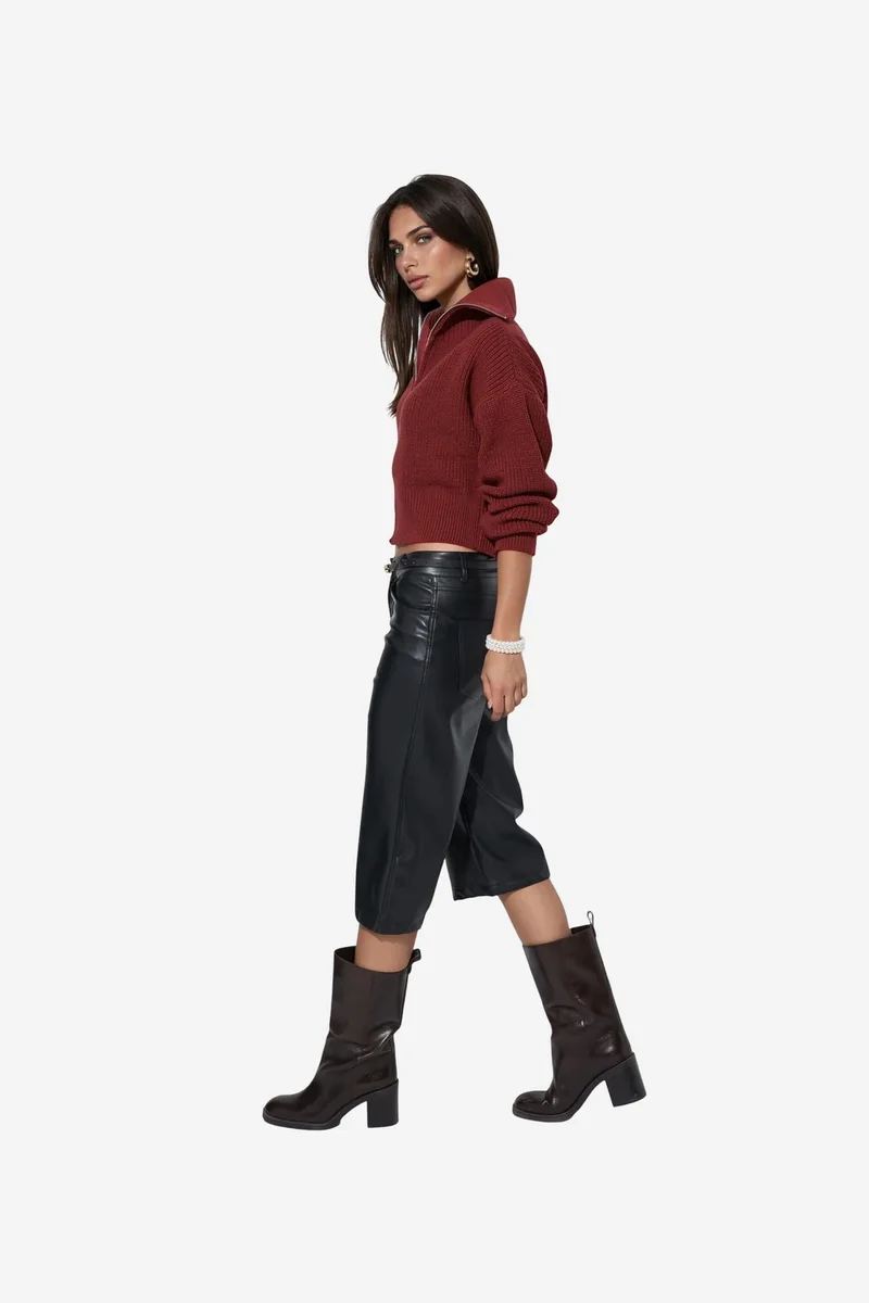 فيورنا VIORNA Women’s Cropped Ribbed Zip Cardigan