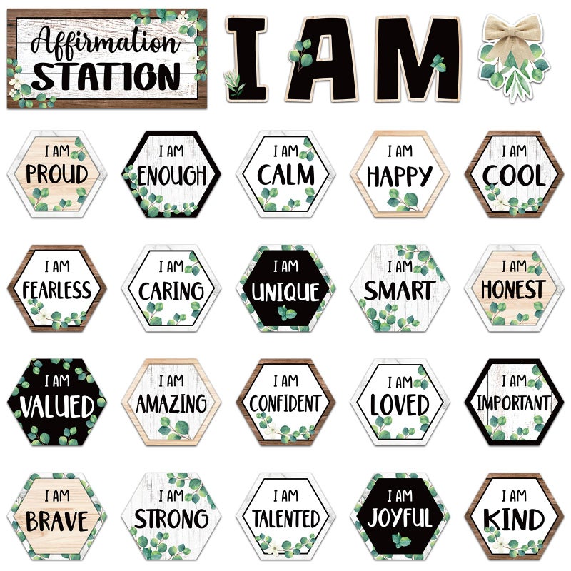 Frienda Eucalyptus Affirmation Station Bulletin Board Set Motivational Posters Classroom Mirror Growth Mindset Decor Positive Affirmations Accents Cutouts for School Office Home Teacher Wall Supply - Image 2