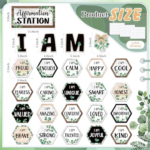 Frienda Eucalyptus Affirmation Station Bulletin Board Set Motivational Posters Classroom Mirror Growth Mindset Decor Positive Affirmations Accents Cutouts for School Office Home Teacher Wall Supply - Image 3