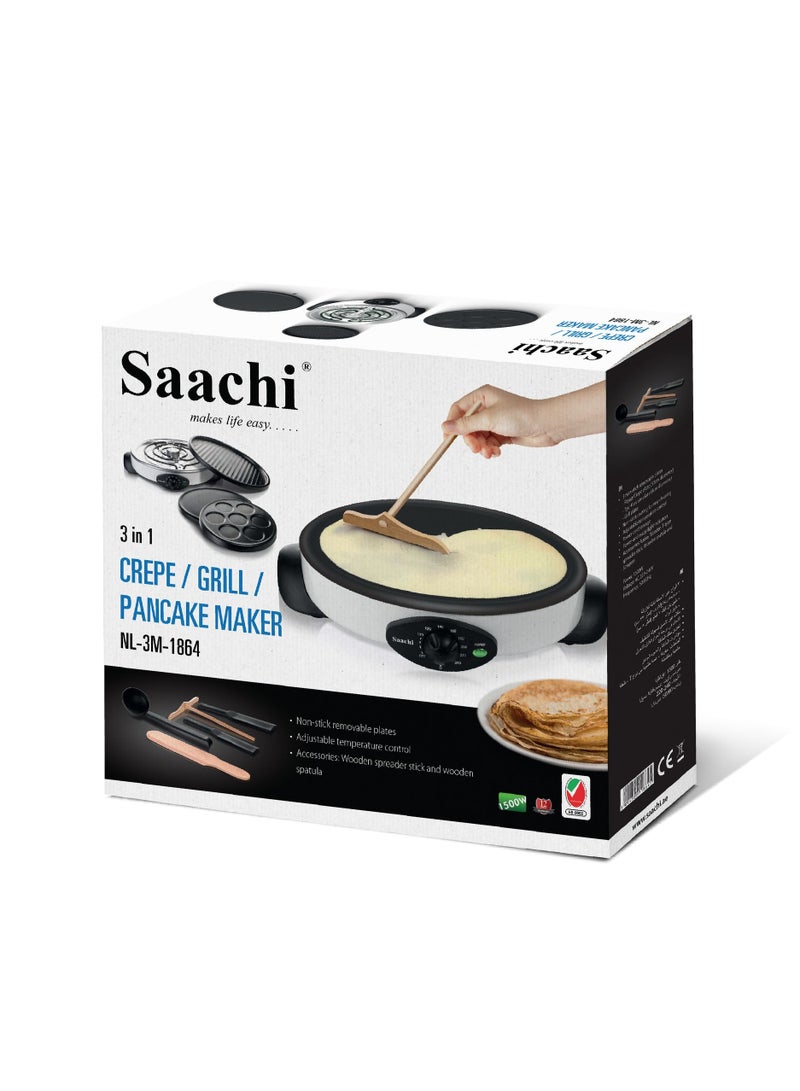 Saachi 3 In 1 Crepe / Grill / Pancake Maker 1500 W NL-3M-1864-WH White/Black - Image 5