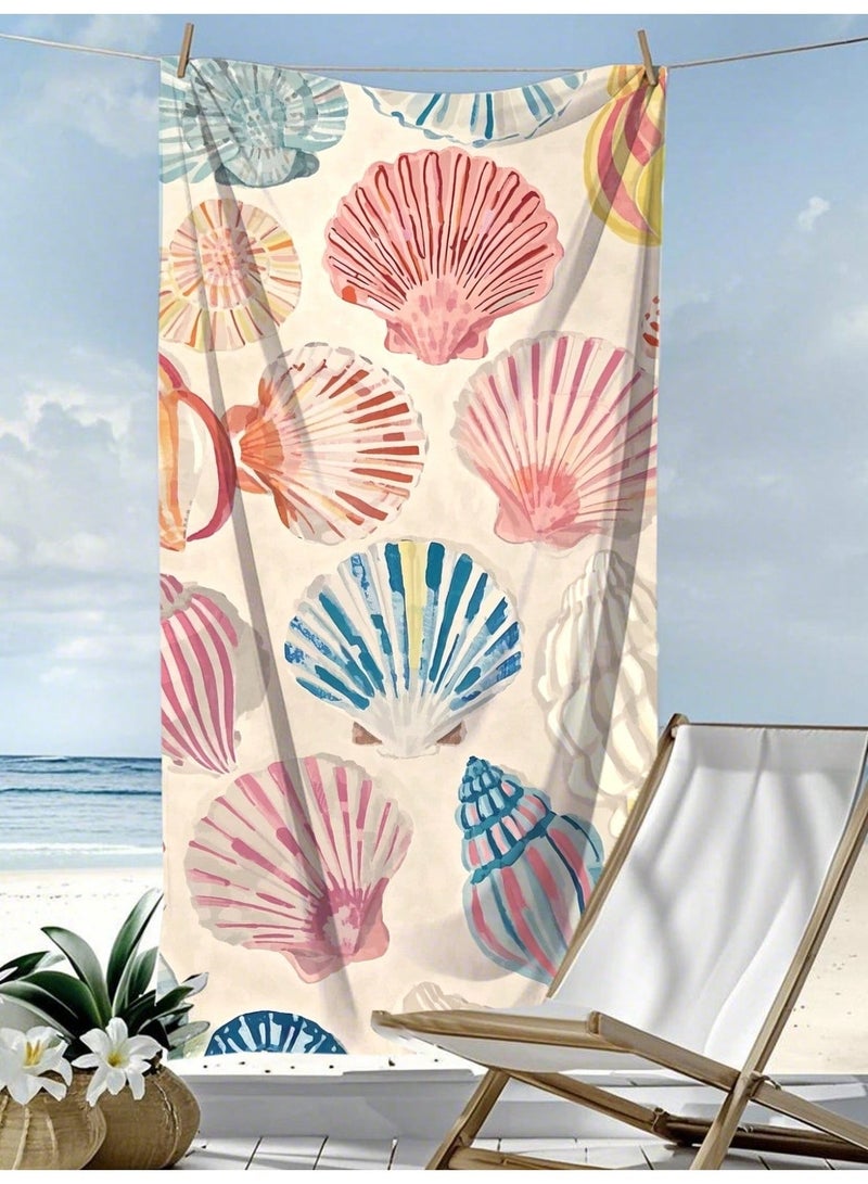 Women’s Summer Large Quick-Dry Beach Towel With Colorful Seashell Print And Storage Bag For Pool, Camping And Travel, 1 Piece, 90 × 180 cm - Image 2