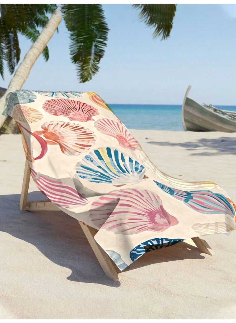 Women’s Summer Large Quick-Dry Beach Towel With Colorful Seashell Print And Storage Bag For Pool, Camping And Travel, 1 Piece, 90 × 180 cm - Image 4