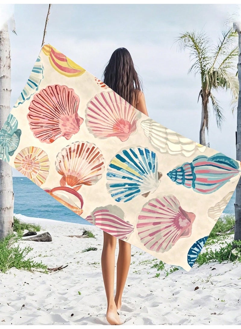 Women’s Summer Large Quick-Dry Beach Towel With Colorful Seashell Print And Storage Bag For Pool, Camping And Travel, 1 Piece, 90 × 180 cm - Image 3