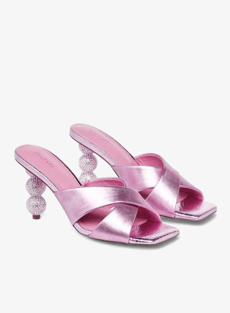 Celeste Women'S Embellished Slip-On Cross Strap Sandals With Stiletto Heels