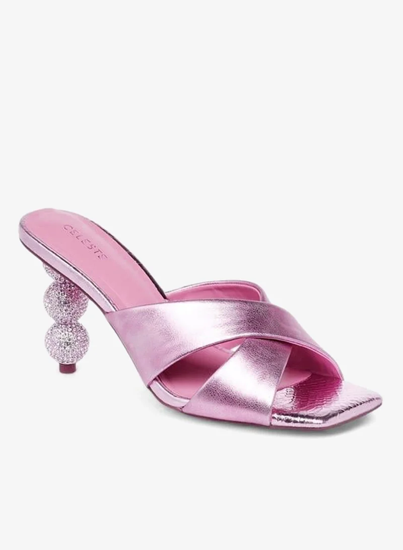 Celeste Women'S Embellished Slip-On Cross Strap Sandals With Stiletto Heels