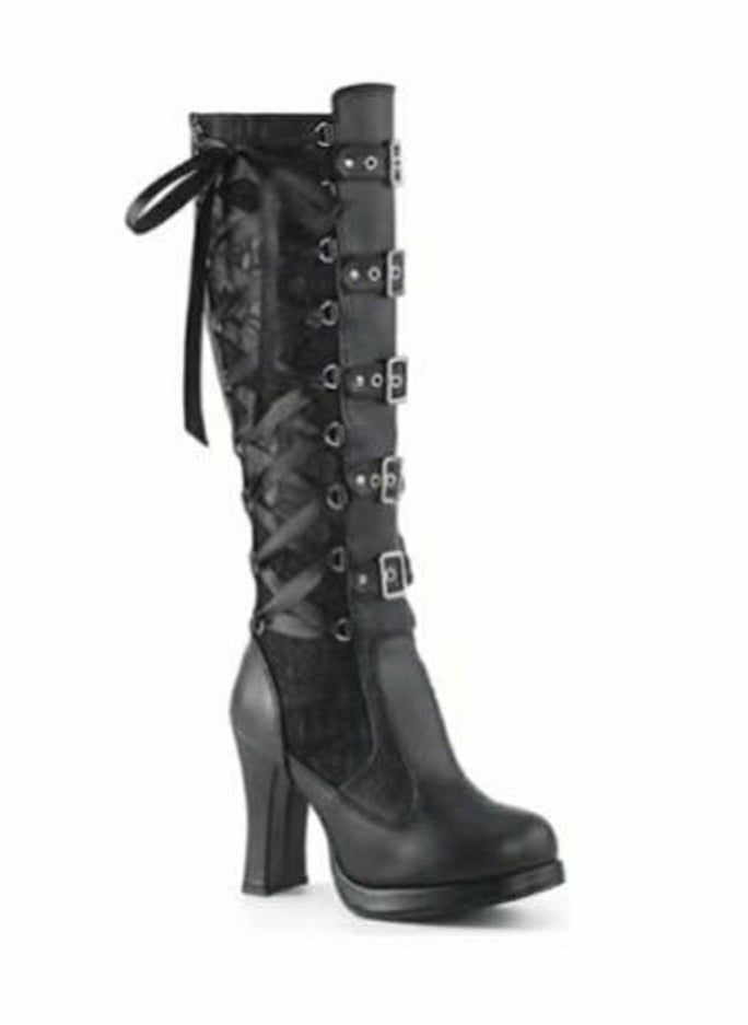 Loquat Women Lace Goth Knee High Boots Buckle Block Heel Lace Up Knee Boots Punk Platform Back Zipper Riding Bootie Black  - Image 1