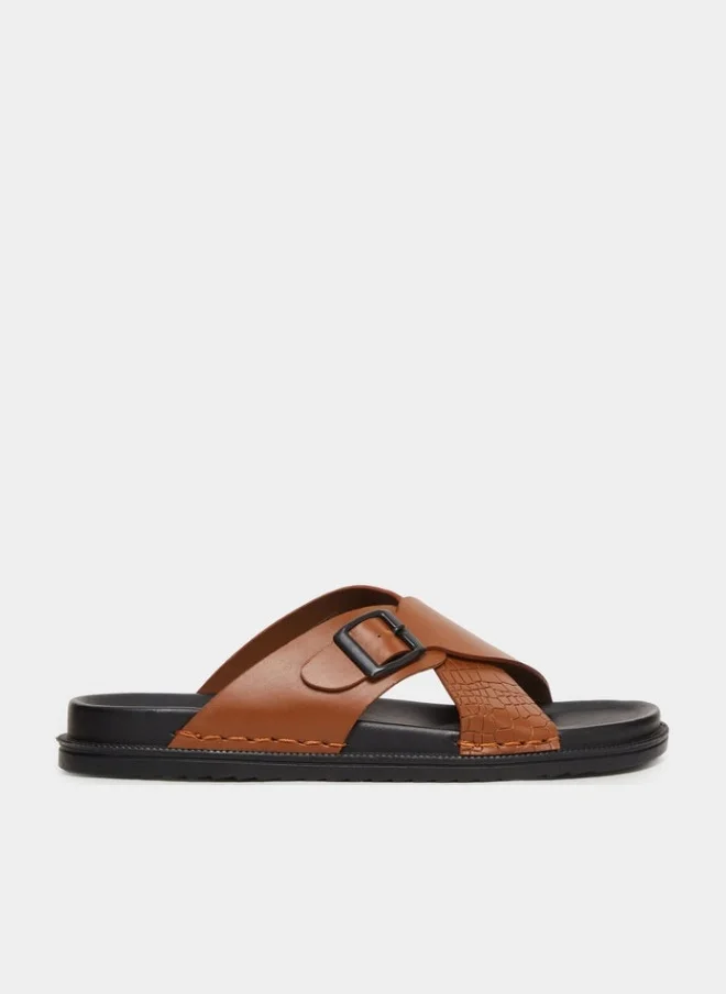 Brown Cross Strap Buckle Sandals