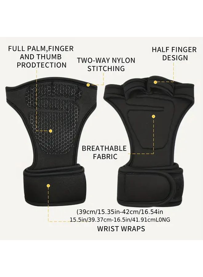 Black Fingerless Gym Gloves With Adjustable Wrist Support For Fitness - Image 2