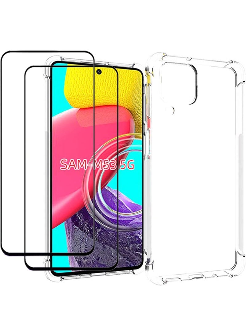 Clear TPU Case for Samsung Galaxy M53 5G with 2 Pcs Tempered Glass Screen Protector - Image 1