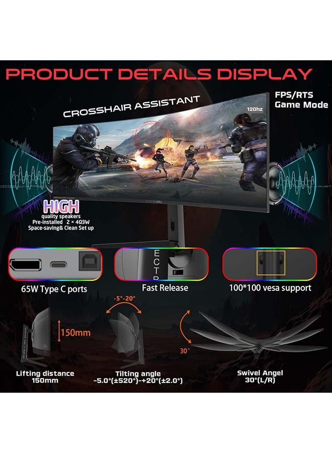 GAMEON 49 inch Curved Gaming Monitor, VA Display, DQHD Resolution, 120Hz Refresh Rate, 0.5ms (MPRT) Response Time, FreeSync, Adaptive Sync | GOC49DQHD120 Black Black - Image 5