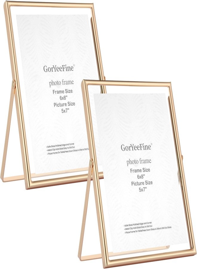 GorYeeFine إطاران عائمان ذهبيان فاخران من GorYeeFine، مقاس 6×8 بوصة، مناسبان للصور مقاس 4×6 بوصة و5×7 بوصة. إطار معدني أنيق عائم مقاس 5×7 بوصة، مثالي لوضعه على سطح الطاولة أو الرف، مناسب لتزيين المنزل أو المكتب في أعياد الميلاد، وحفلات الزفاف، أو كديكور منزلي أو مكتبي. - Image 1