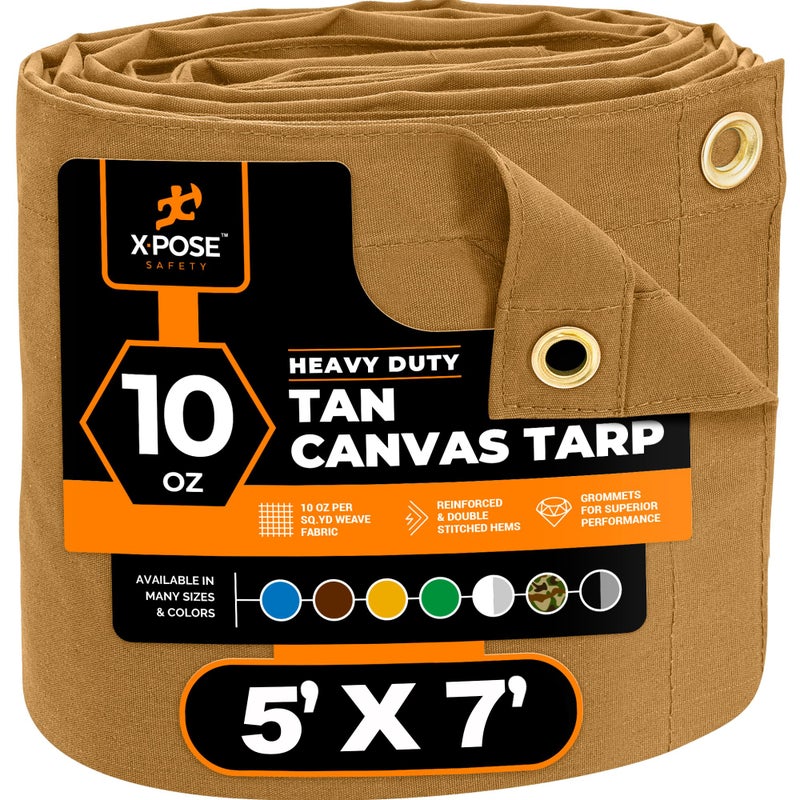 Xpose Safety Canvas Tarp 10oz Tan Canvas Tarps Heavy Duty Water Resistant with Brass Grommets Multipurpose Outdoor Tarpaulin for Camping Canopy Trailer Equipment Cover 5 x 7 - Image 2